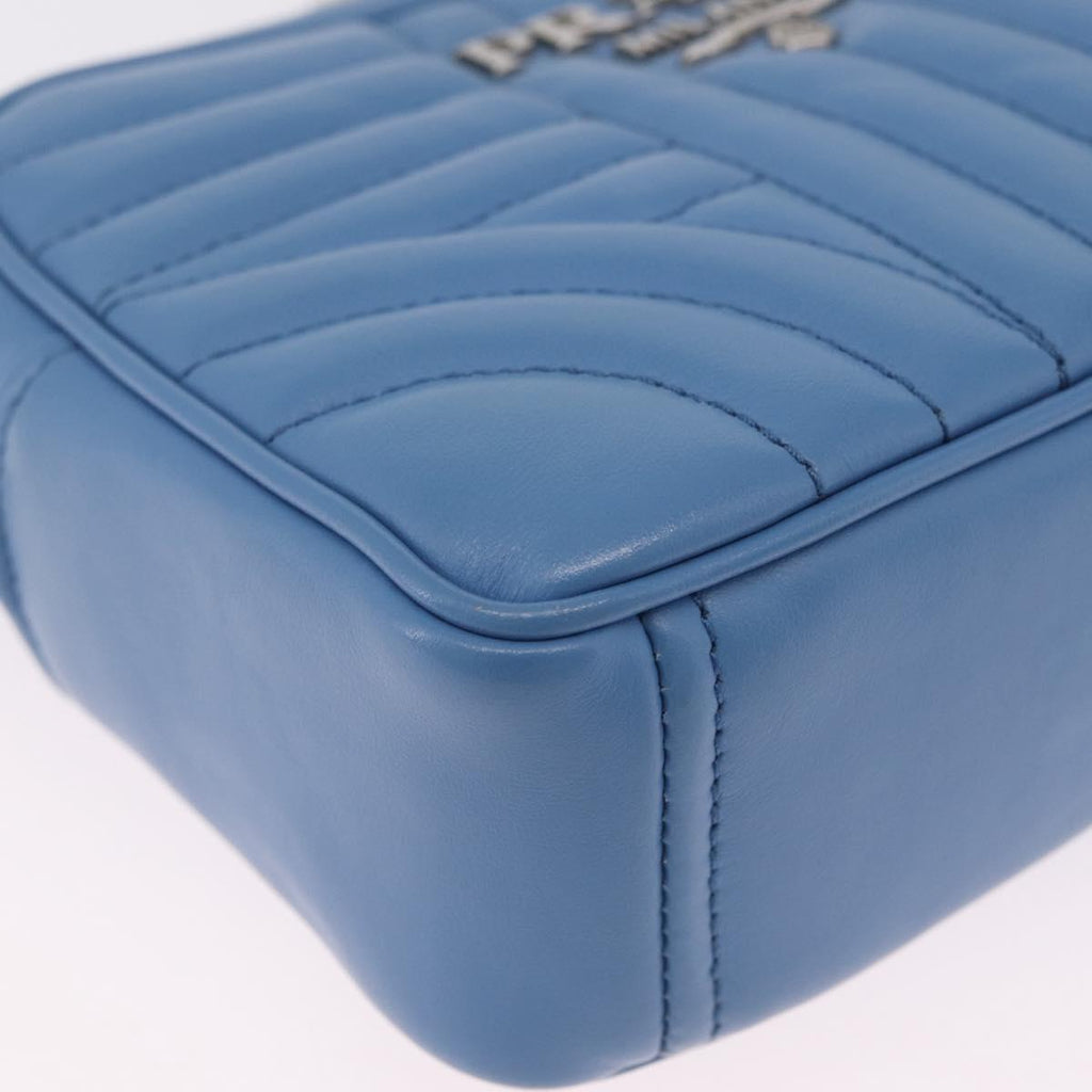 PRADA Chain Shoulder Bag Leather Light Blue Silver Auth 213060M