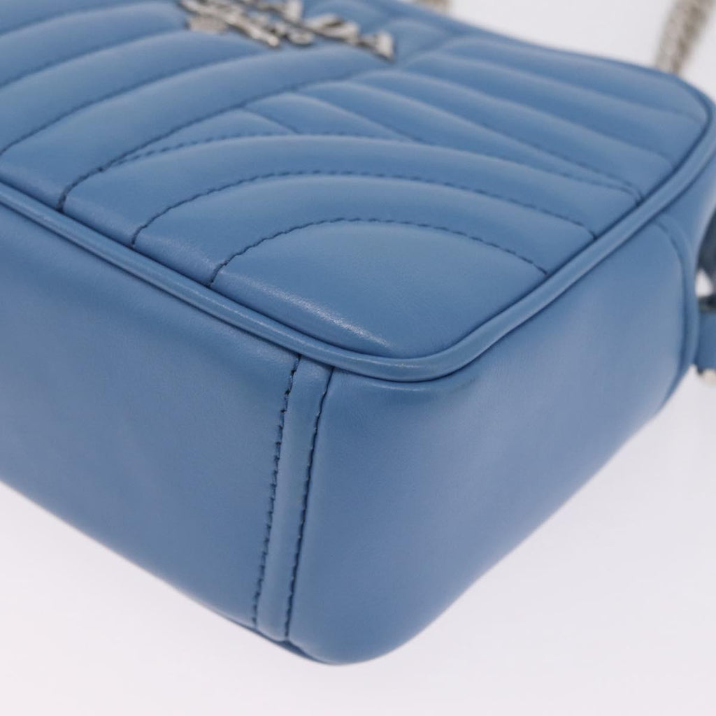 PRADA Chain Shoulder Bag Leather Light Blue Silver Auth 213060M