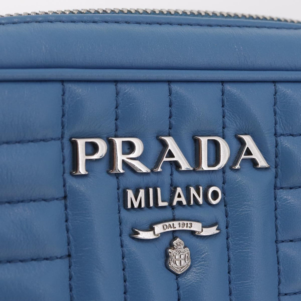 PRADA Chain Shoulder Bag Leather Light Blue Silver Auth 213060M