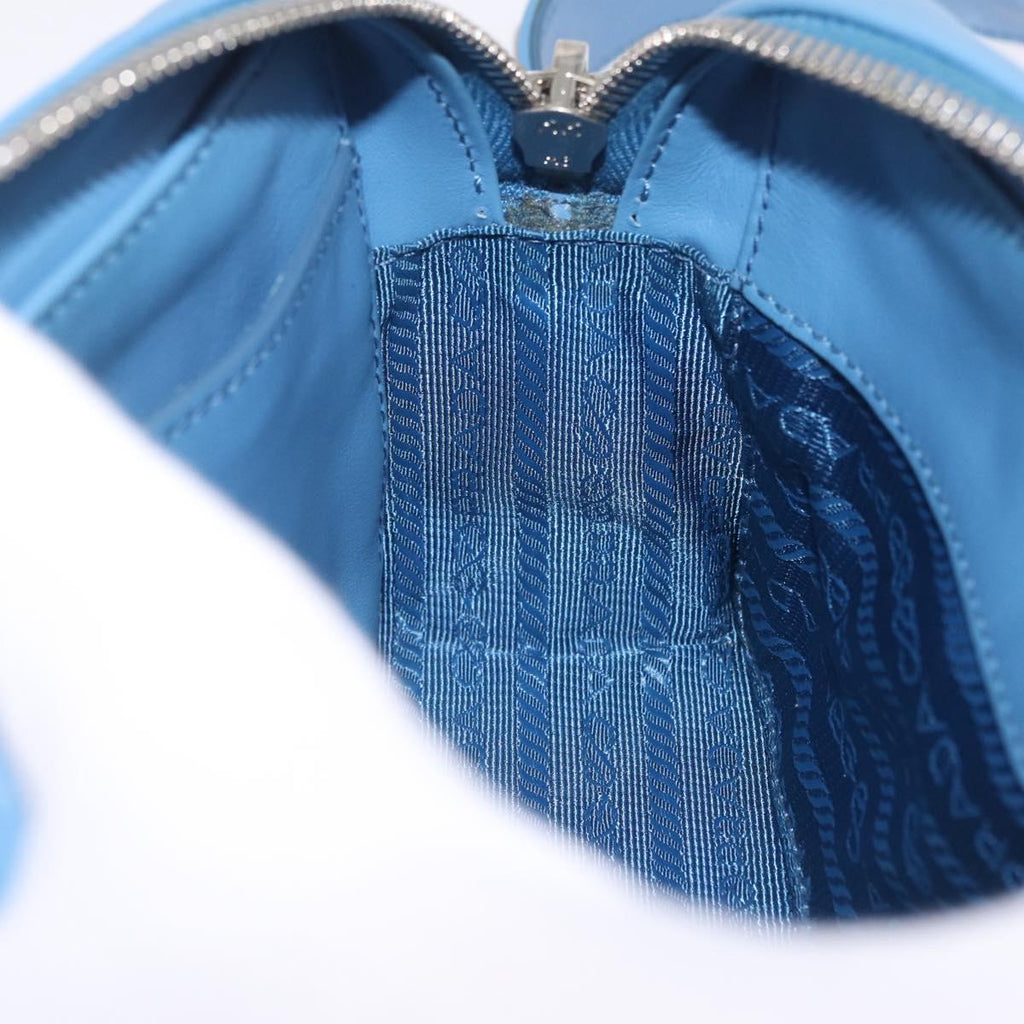 PRADA Chain Shoulder Bag Leather Light Blue Silver Auth 213060M