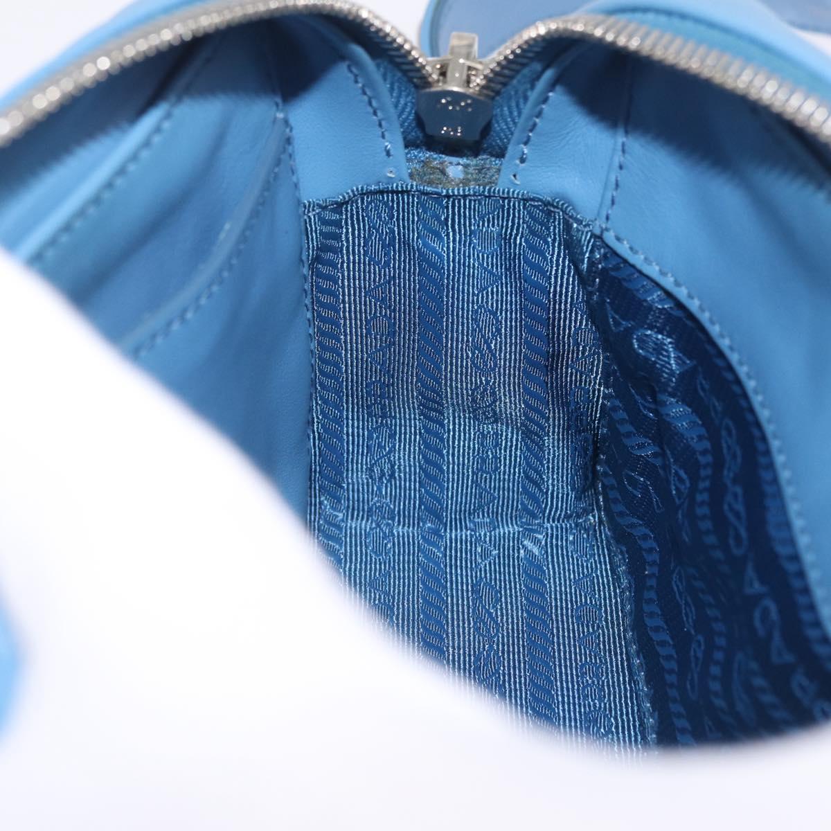 PRADA Chain Shoulder Bag Leather Light Blue Silver Auth 213060M