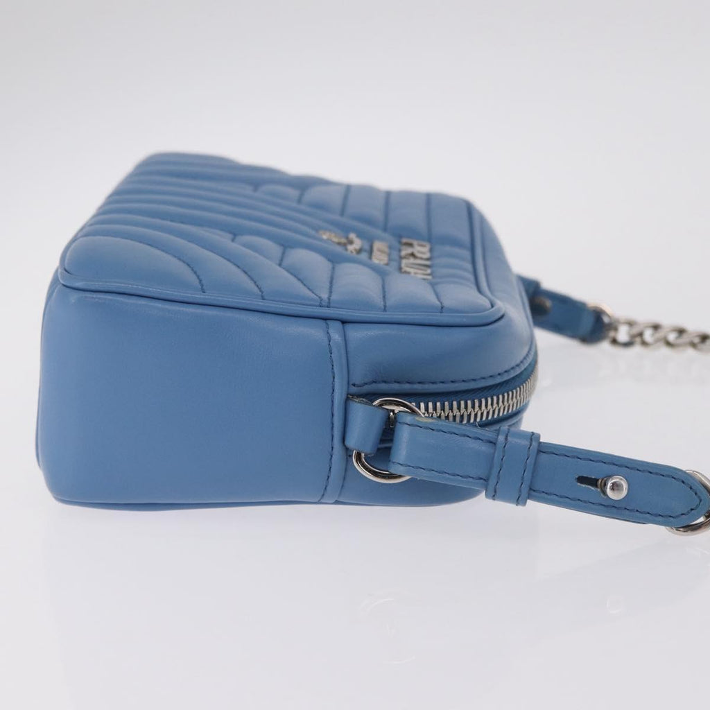 PRADA Chain Shoulder Bag Leather Light Blue Silver Auth 213060M