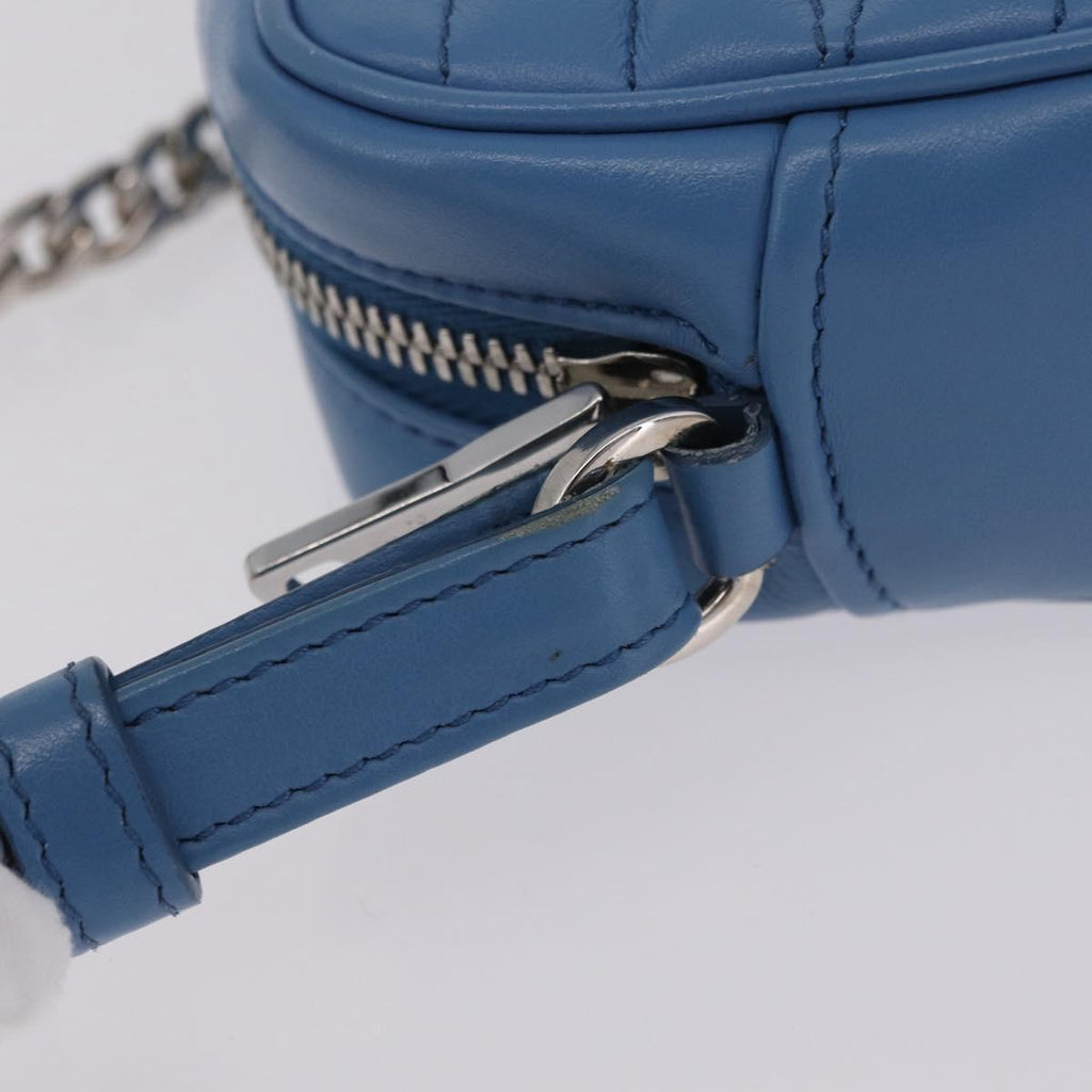 PRADA Chain Shoulder Bag Leather Light Blue Silver Auth 213060M