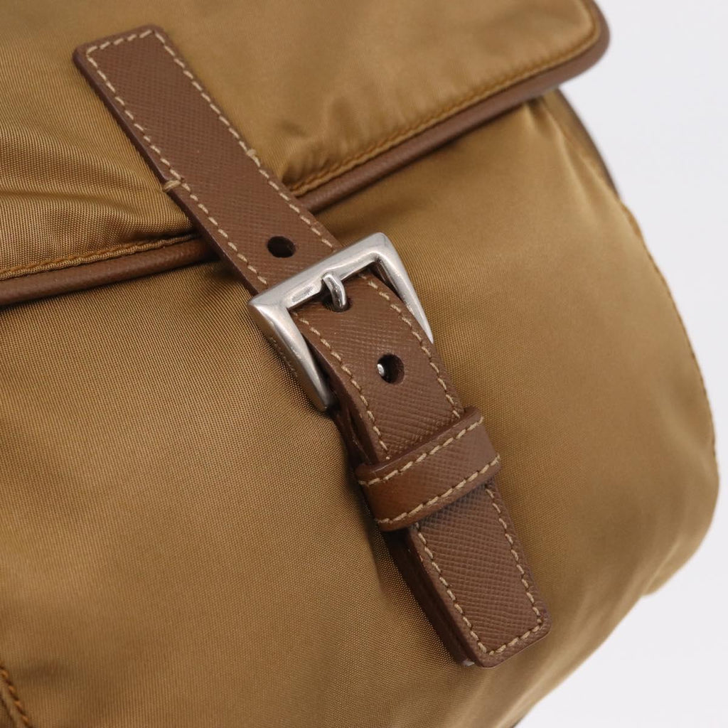 PRADA Shoulder Bag Nylon Brown Silver Auth 213150A