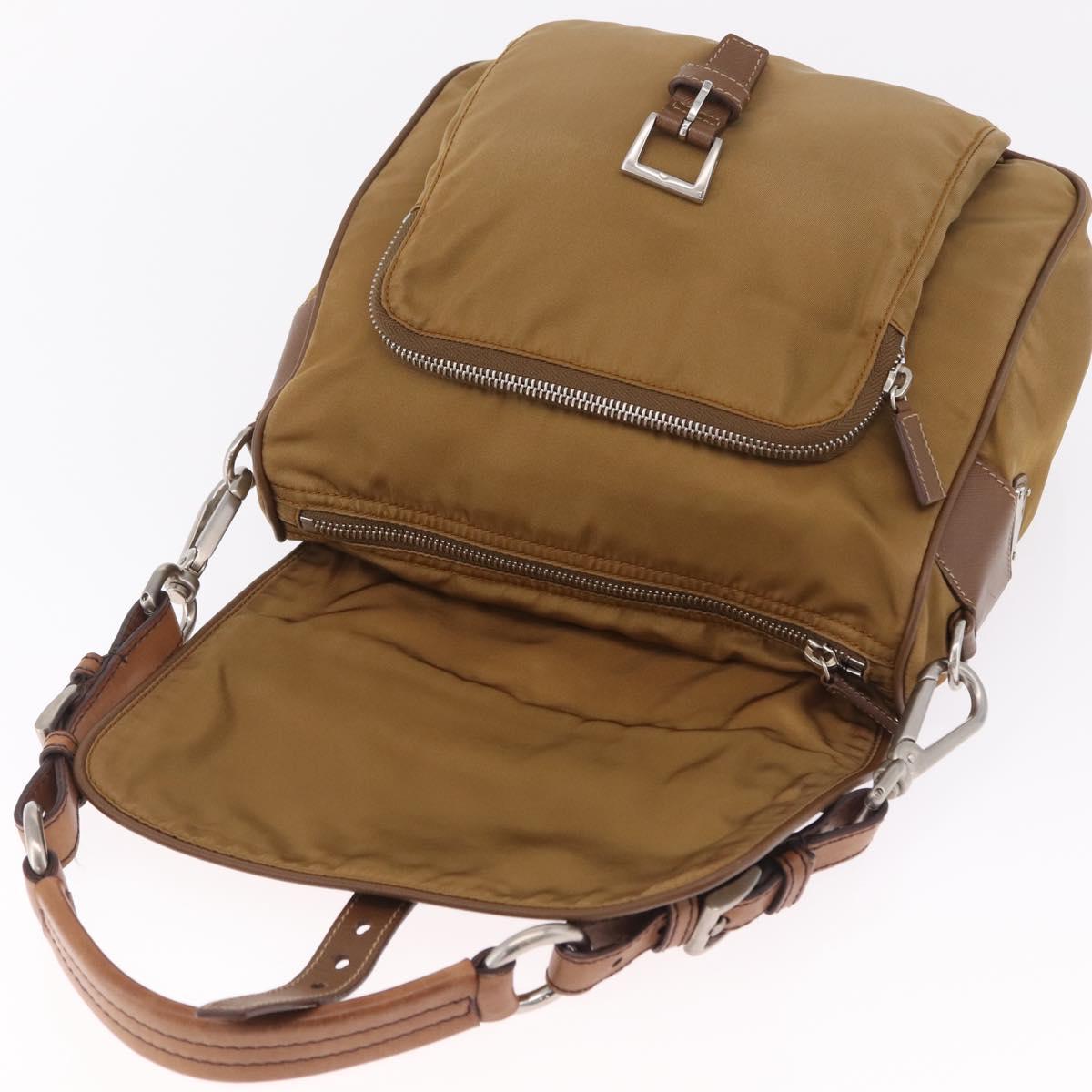 PRADA Shoulder Bag Nylon Brown Silver Auth 213150A