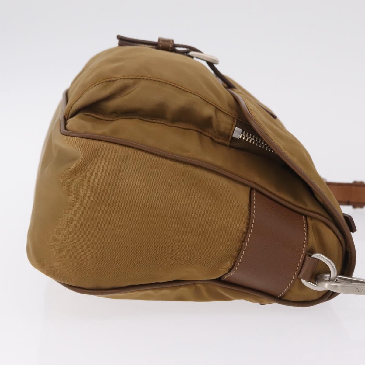 PRADA Shoulder Bag Nylon Brown Silver Auth 213150A