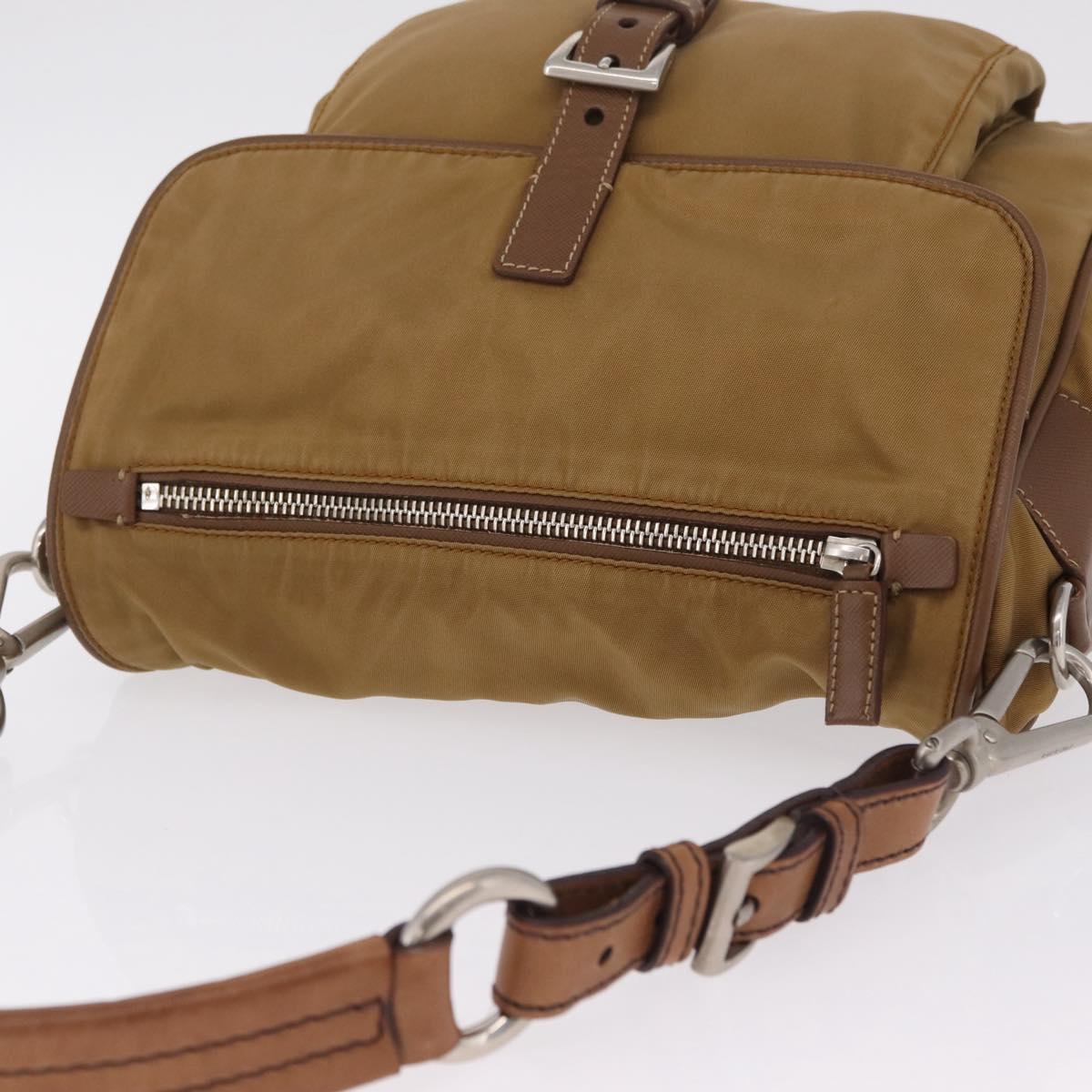 PRADA Shoulder Bag Nylon Brown Silver Auth 213150A