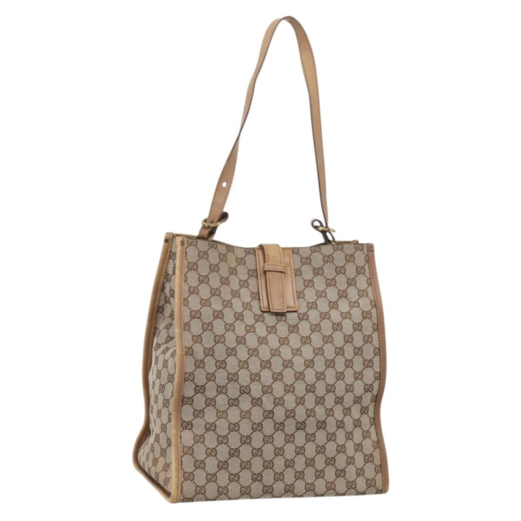 GUCCI GG Canvas Shoulder Bag Beige Gold 109101 Auth 213151