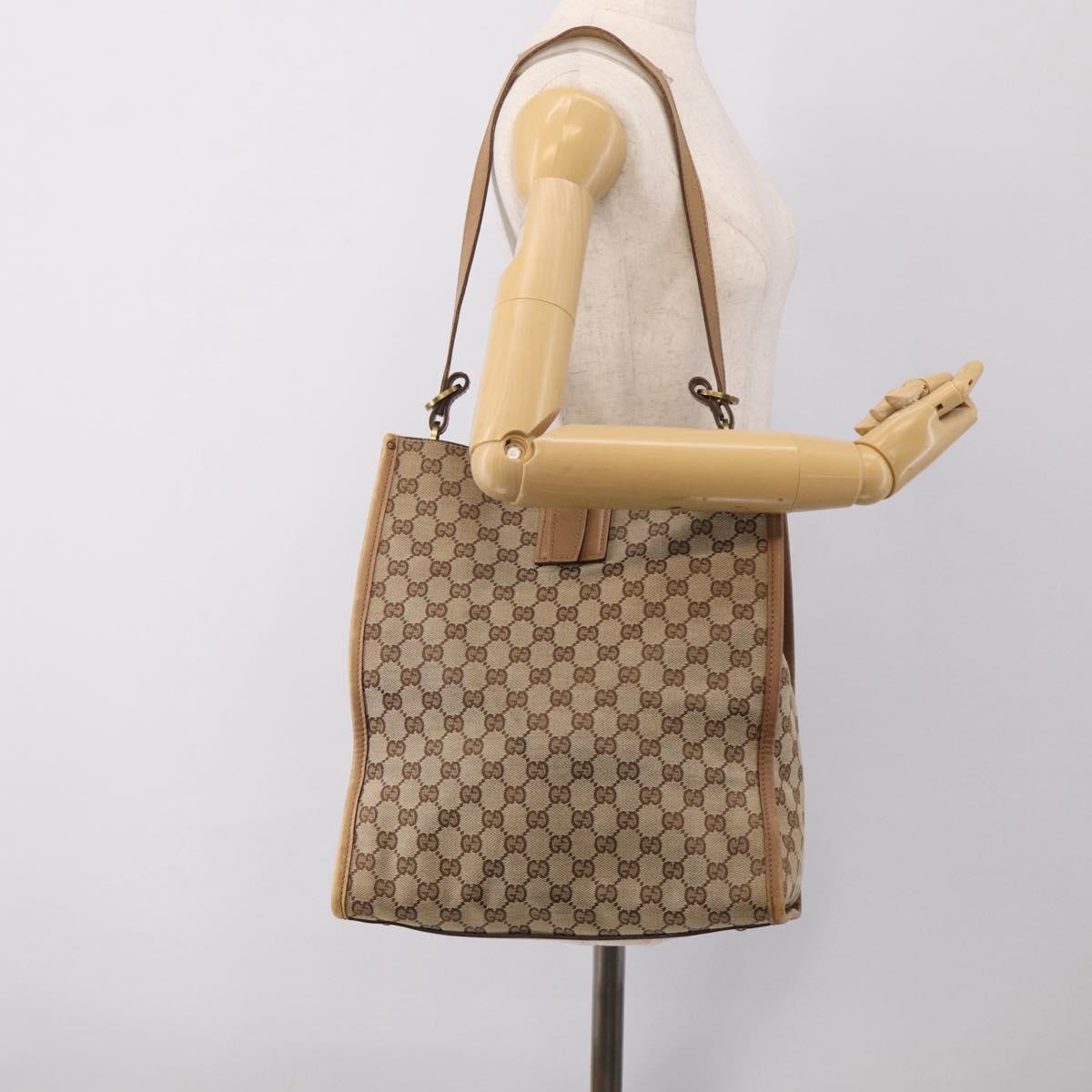 GUCCI GG Canvas Shoulder Bag Beige Gold 109101 Auth 213151