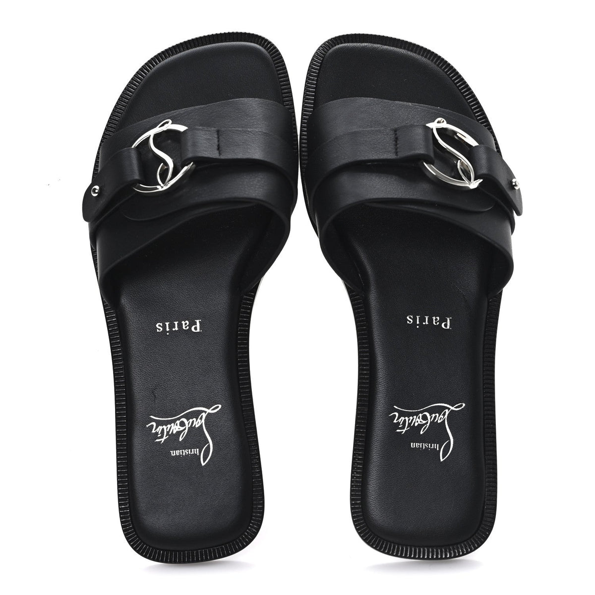 Calfskin Her In Roma Flat Slides 37.5 Black
