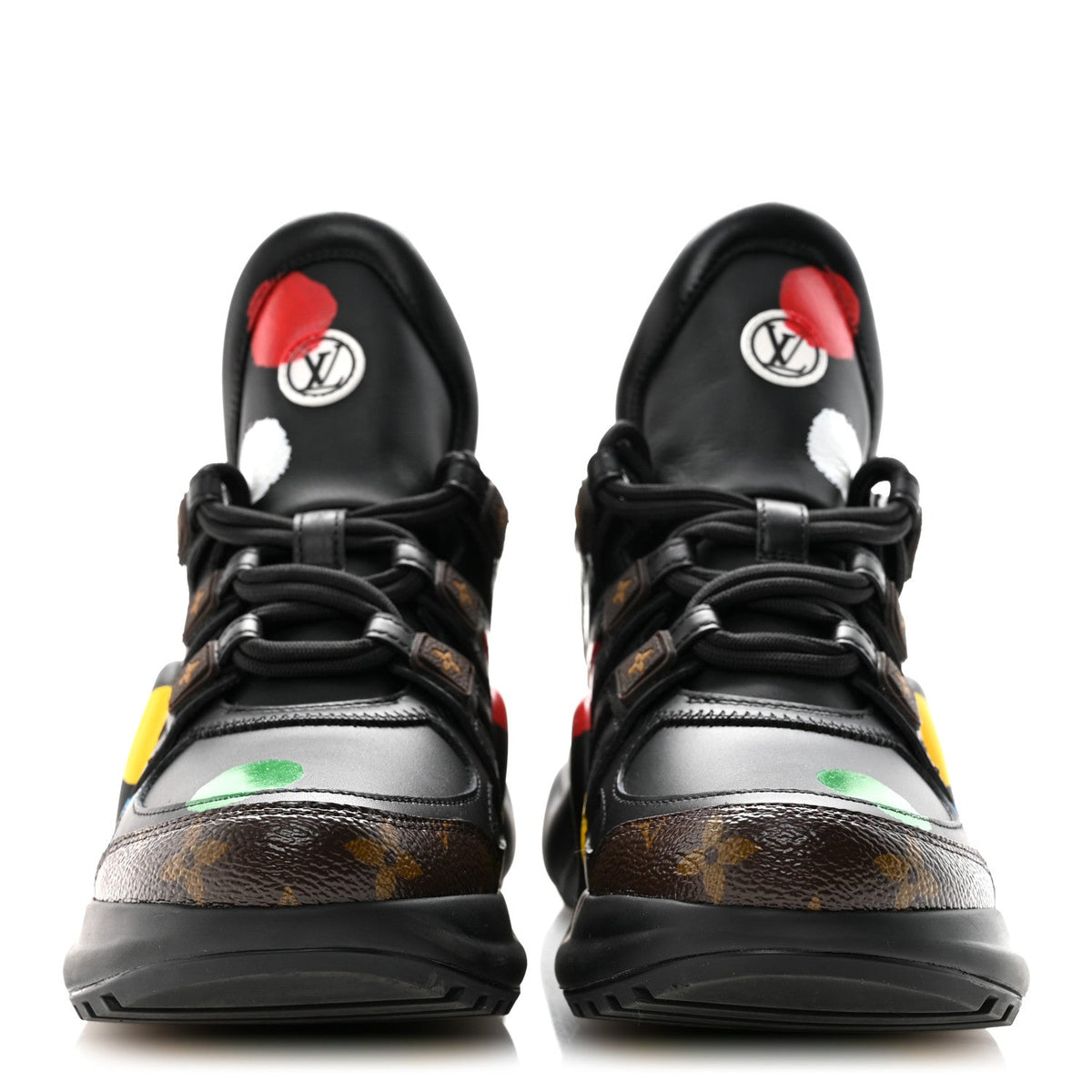 X YK Calfskin Patent Monogram Archlight Sneakers 37 Black