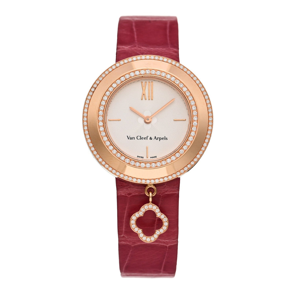 18K Rose Gold Alligator Diamond Bezel 32mm Charms Quartz Watch