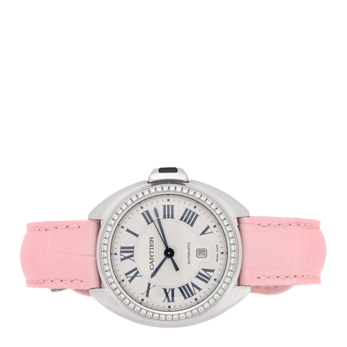 Stainless Steel Alligator Diamond Bezel 31mm Cle De Cartier Automatic Watch Pink