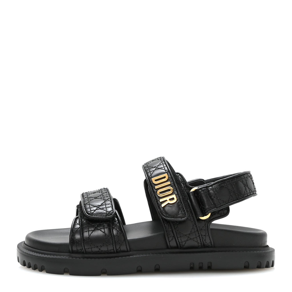 Calfskin Cannage Dioract 10mm Sandals 36 Black