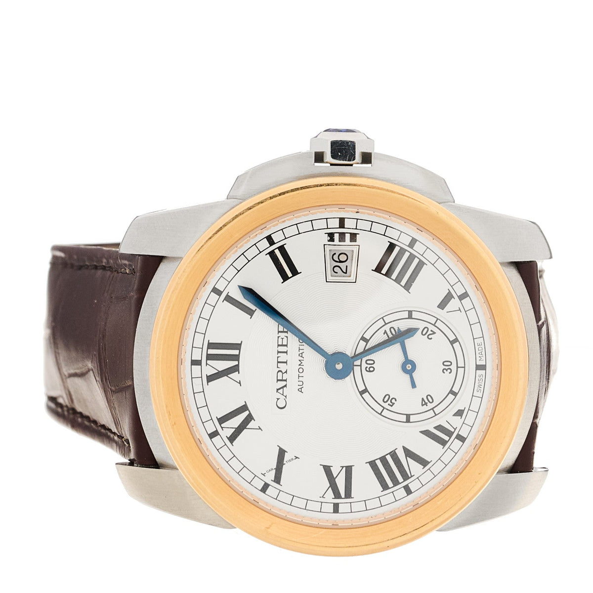 Stainless Steel 18K Pink Gold Alligator 42mm Calibre de Cartier Automatic Watch