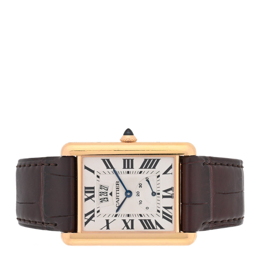 18K Pink Gold Alligator 30mm Tank Louis Manual Winding Watch