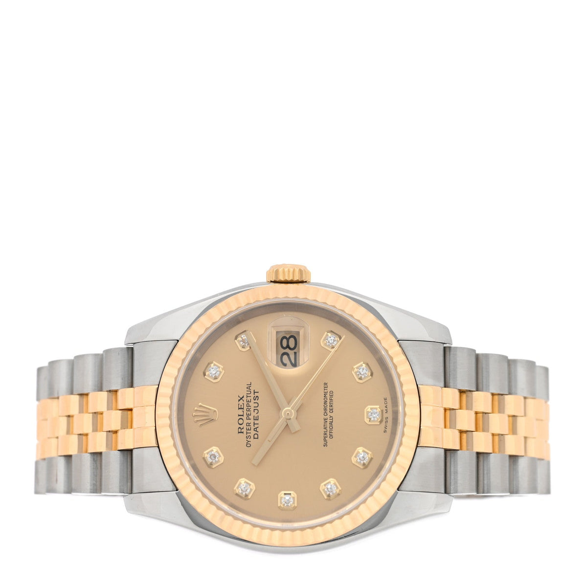 Stainless Steel 18K Yellow Gold Diamond 36mm Oyster Perpetual Datejust Watch Champagne 116233