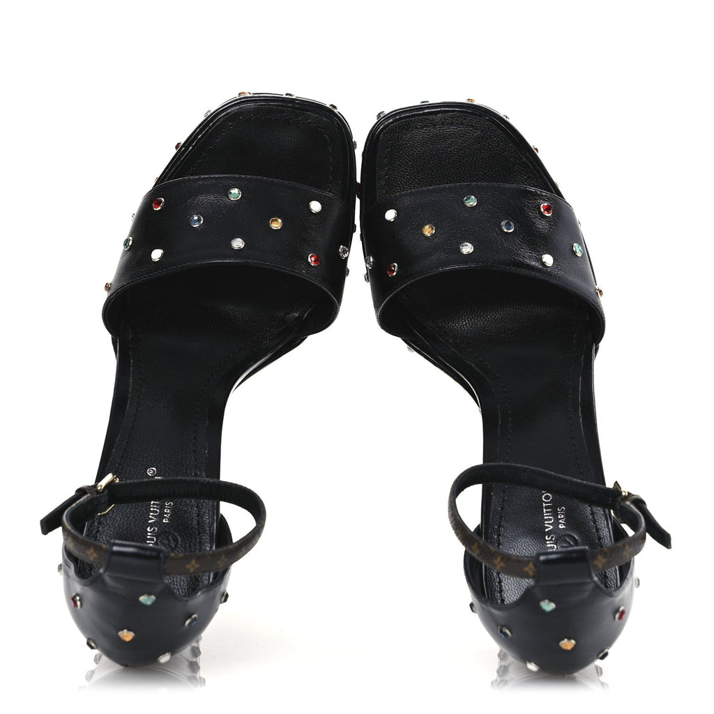 Calfskin Studded Fame Platform Sandals 38 Black