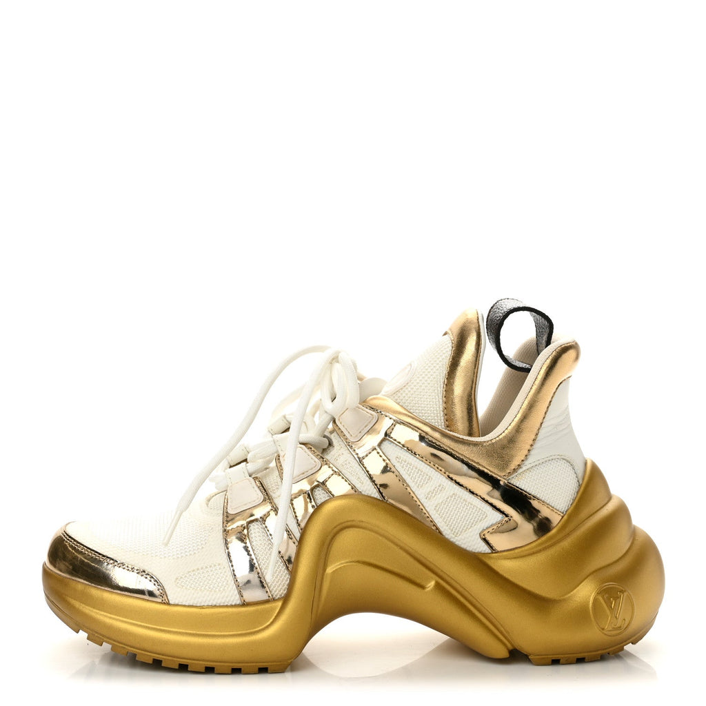Metallic Calfskin Technical Nylon LV Archlight Sneakers 38 White Gold