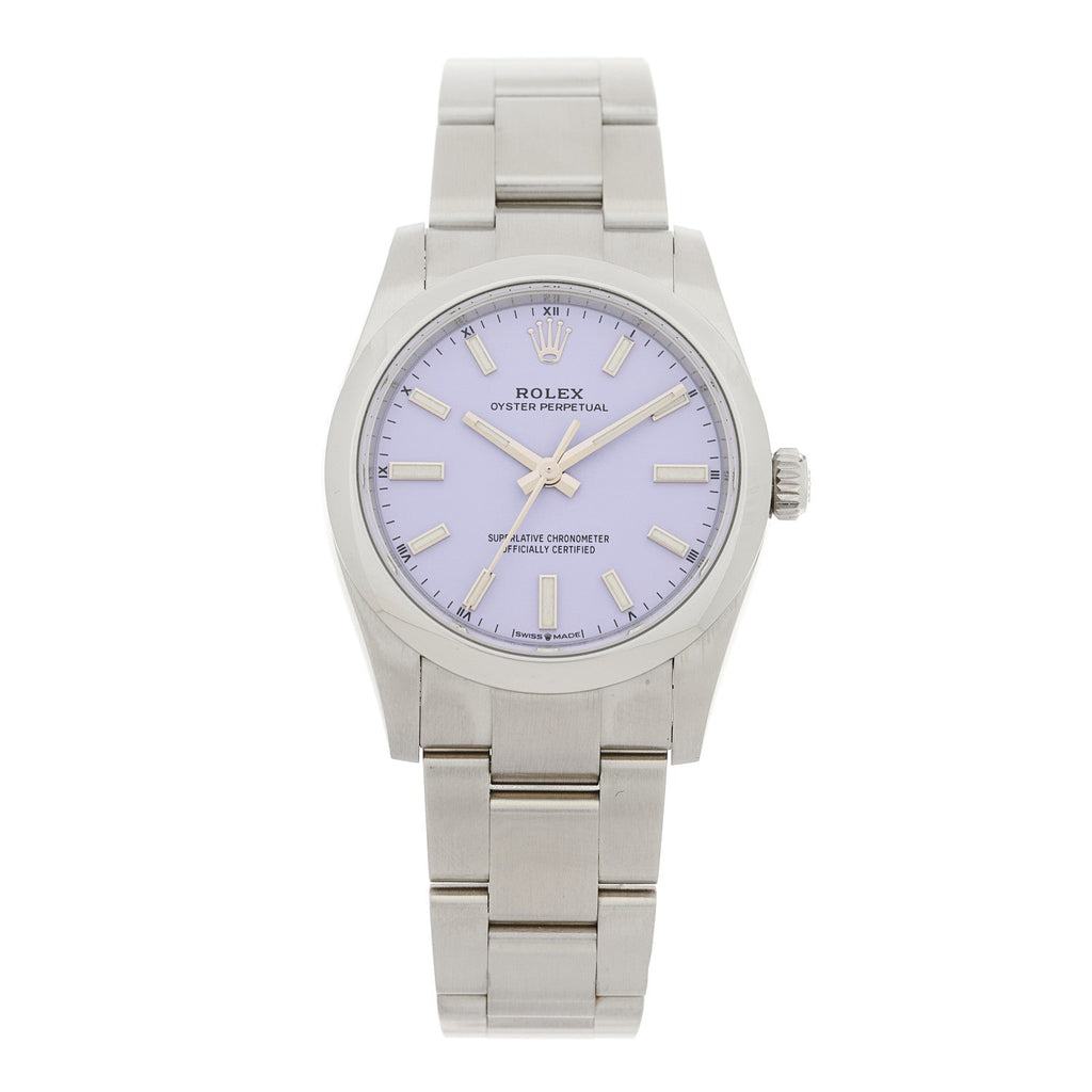 Stainless Steel 34mm Oyster Perpetual Watch Lavender 124200