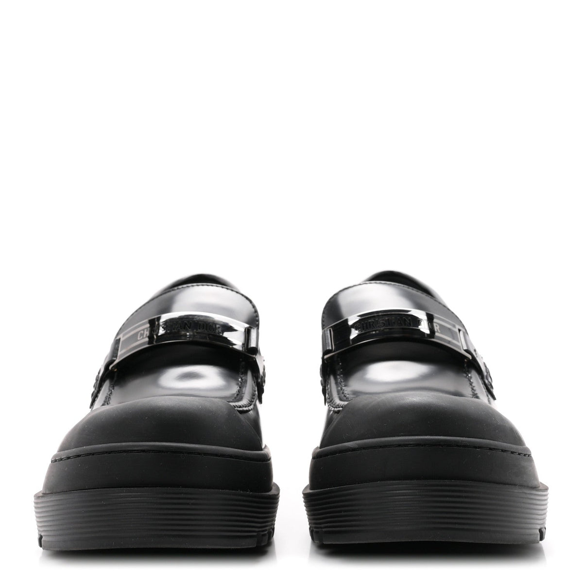 Brushed Calfskin Rubber Dior Code Cap Toe Lug Sole 35mm Loafers 39 Black