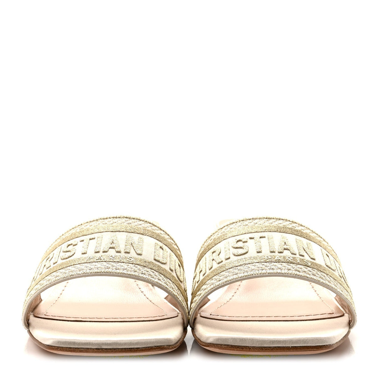 Metallic Satin Embroidered Dway 35mm Slide Sandals 40.5 Pale Gold