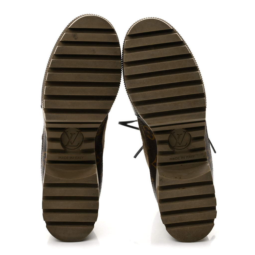 Suede Calfskin Monogram Laureate Platform Desert Boots 38 Taupe