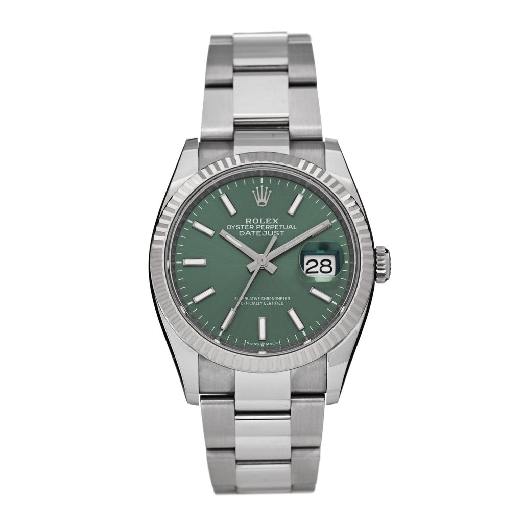 Stainless Steel 18K White Gold 36mm Oyster Perpetual Datejust Watch Mint Green 126234