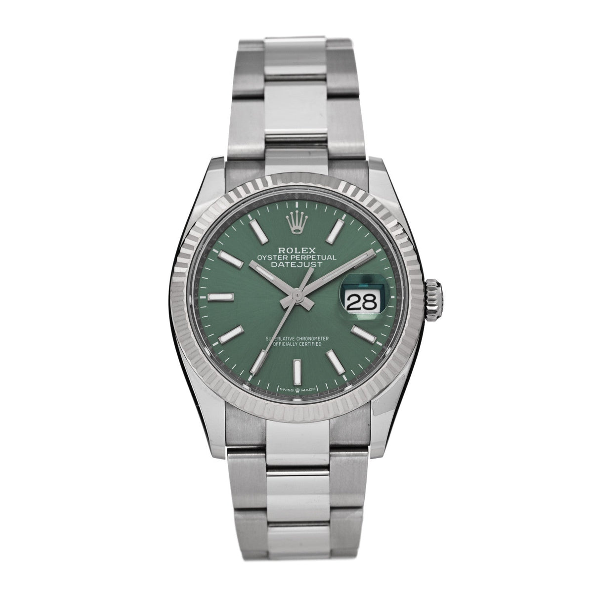 Stainless Steel 18K White Gold 36mm Oyster Perpetual Datejust Watch Mint Green 126234