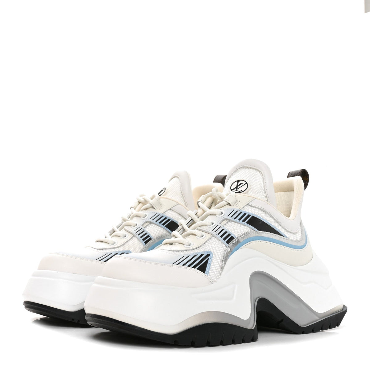 Calfskin Technical Nylon LV Archlight Sneakers 38 White Blue Gris