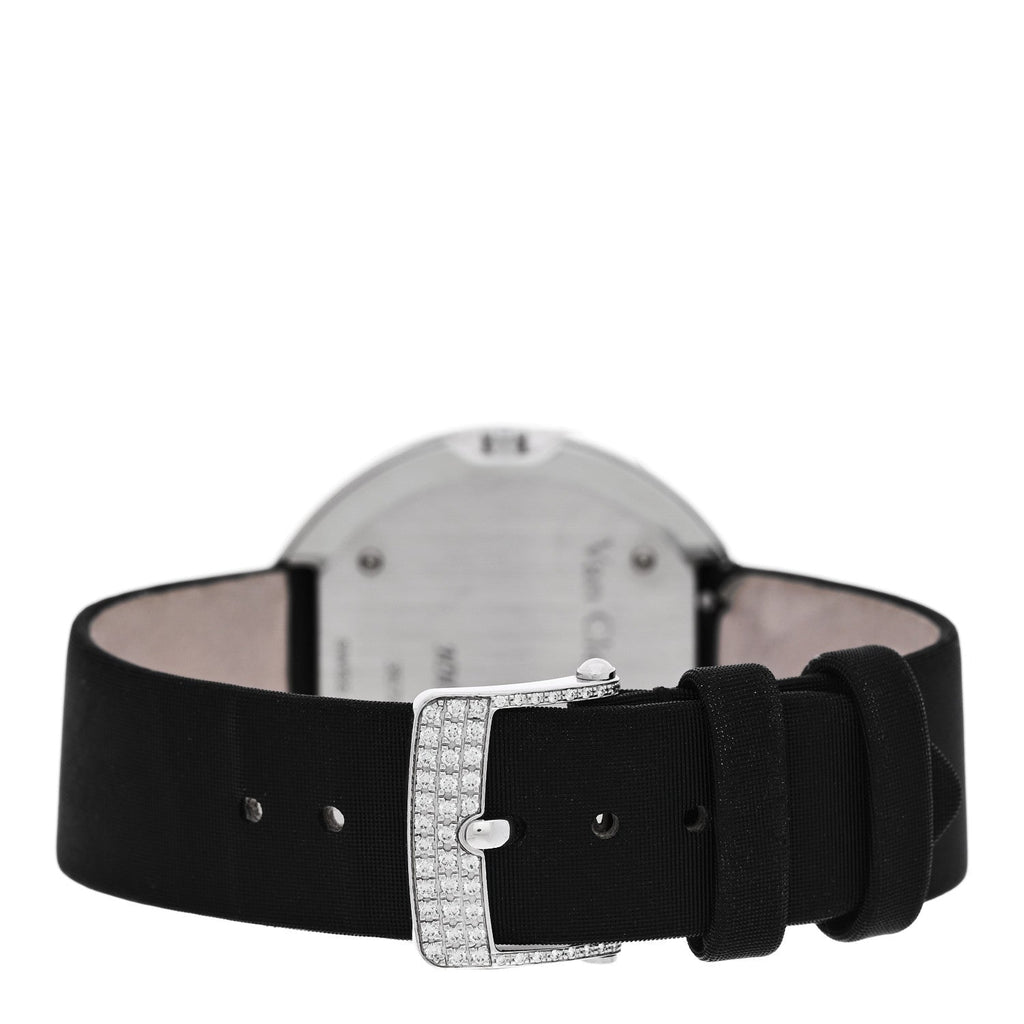 18K White Gold Satin Diamond Pave Bezel 38mm Charms Quartz Watch