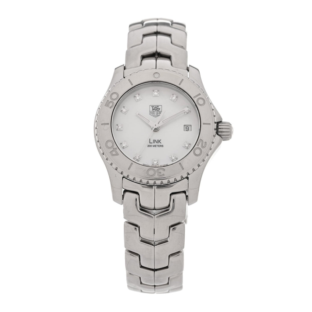 Stainless Steel Diamond Mother of Pearl 27mm Link Quartz Watch WJ1319