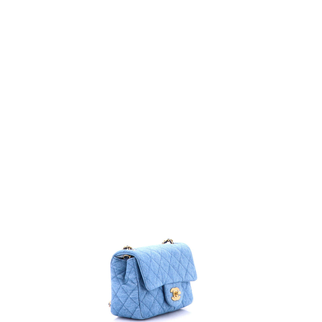 Pearl Crush Square Flap Bag Quilted Denim Mini