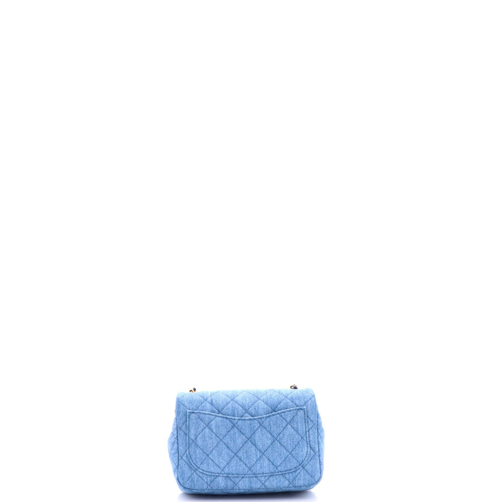 Pearl Crush Square Flap Bag Quilted Denim Mini