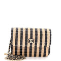 CC Flap Chain Belt Bag Striped Raffia and Jute
