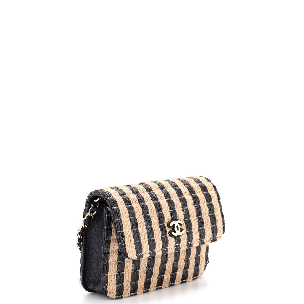 CC Flap Chain Belt Bag Striped Raffia and Jute
