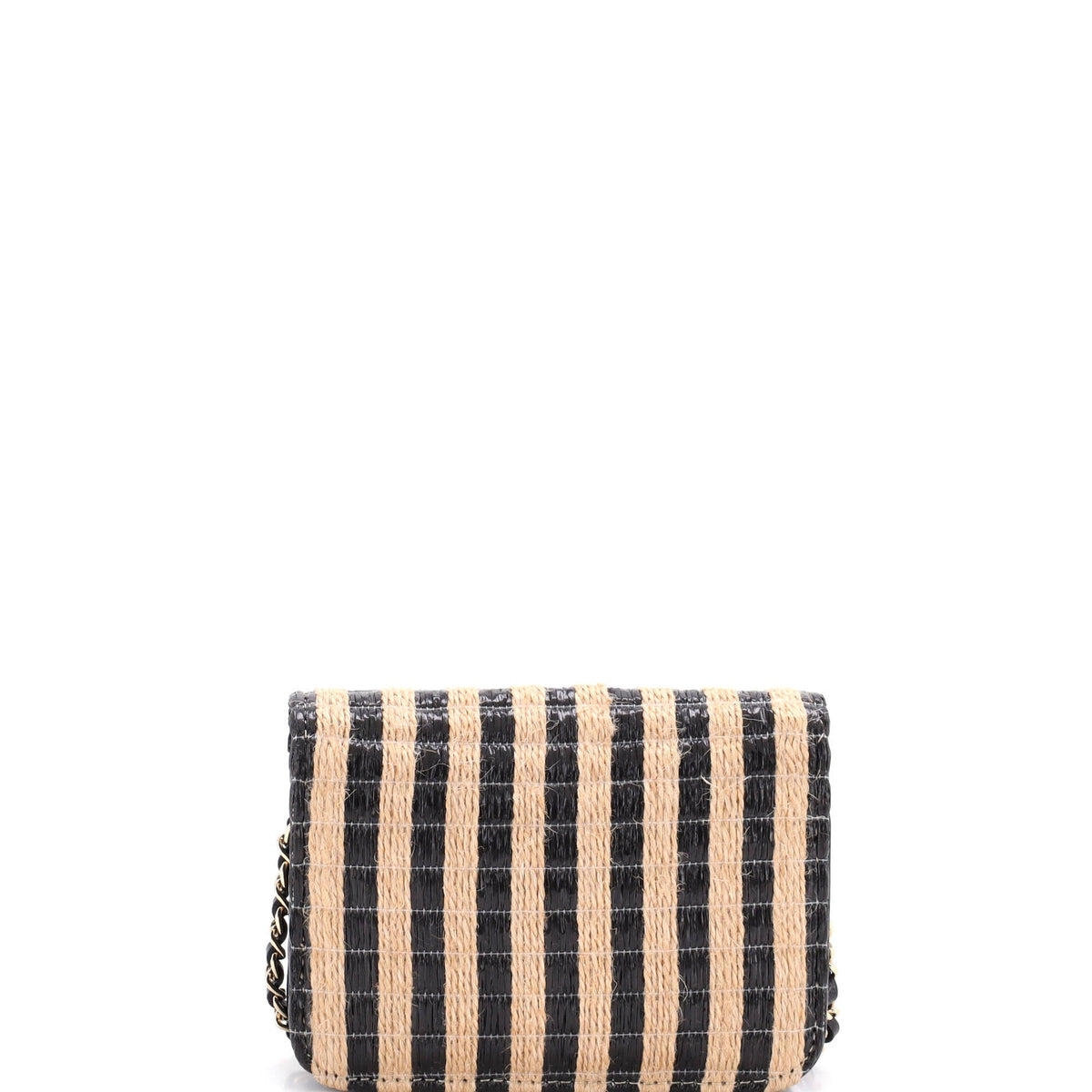 CC Flap Chain Belt Bag Striped Raffia and Jute