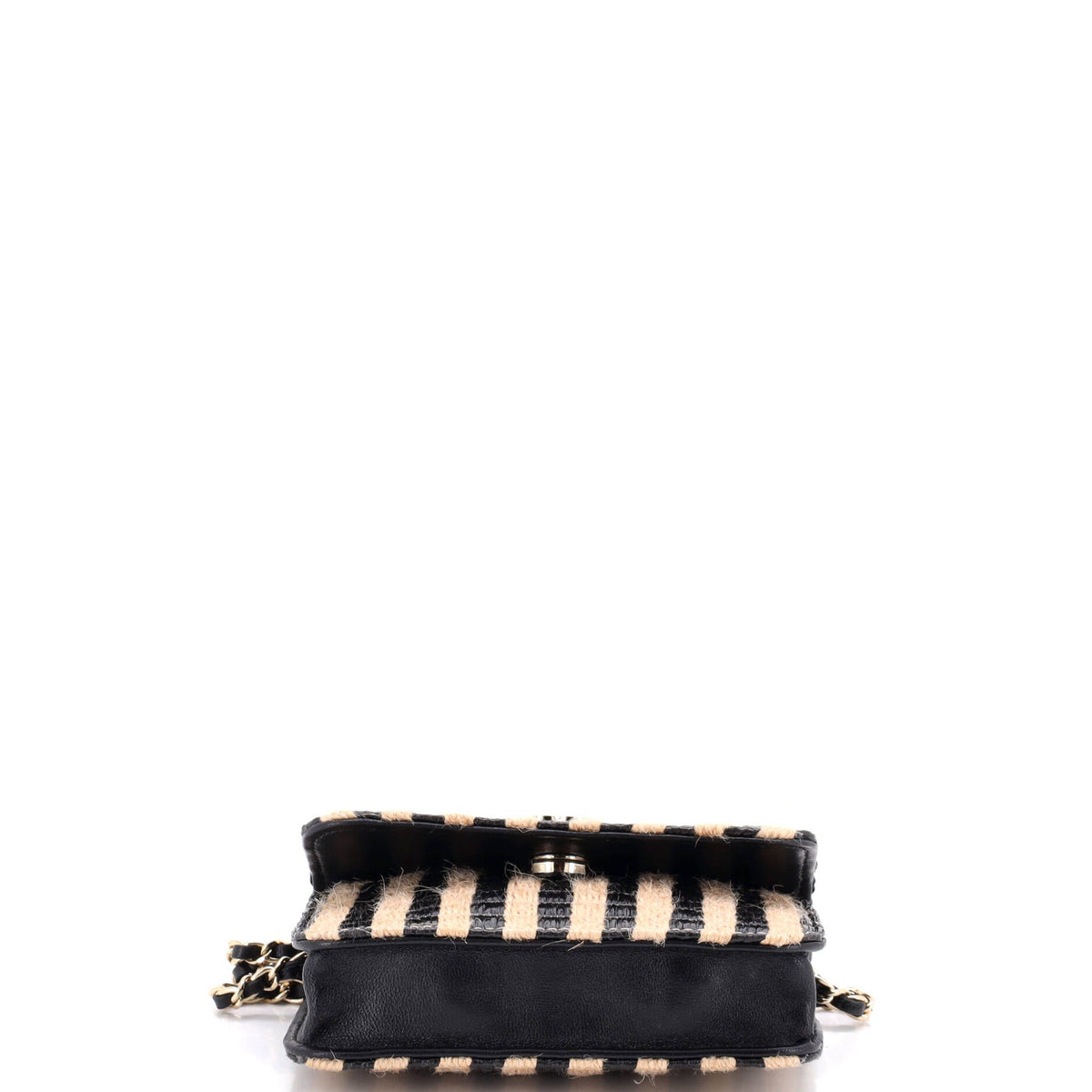 CC Flap Chain Belt Bag Striped Raffia and Jute
