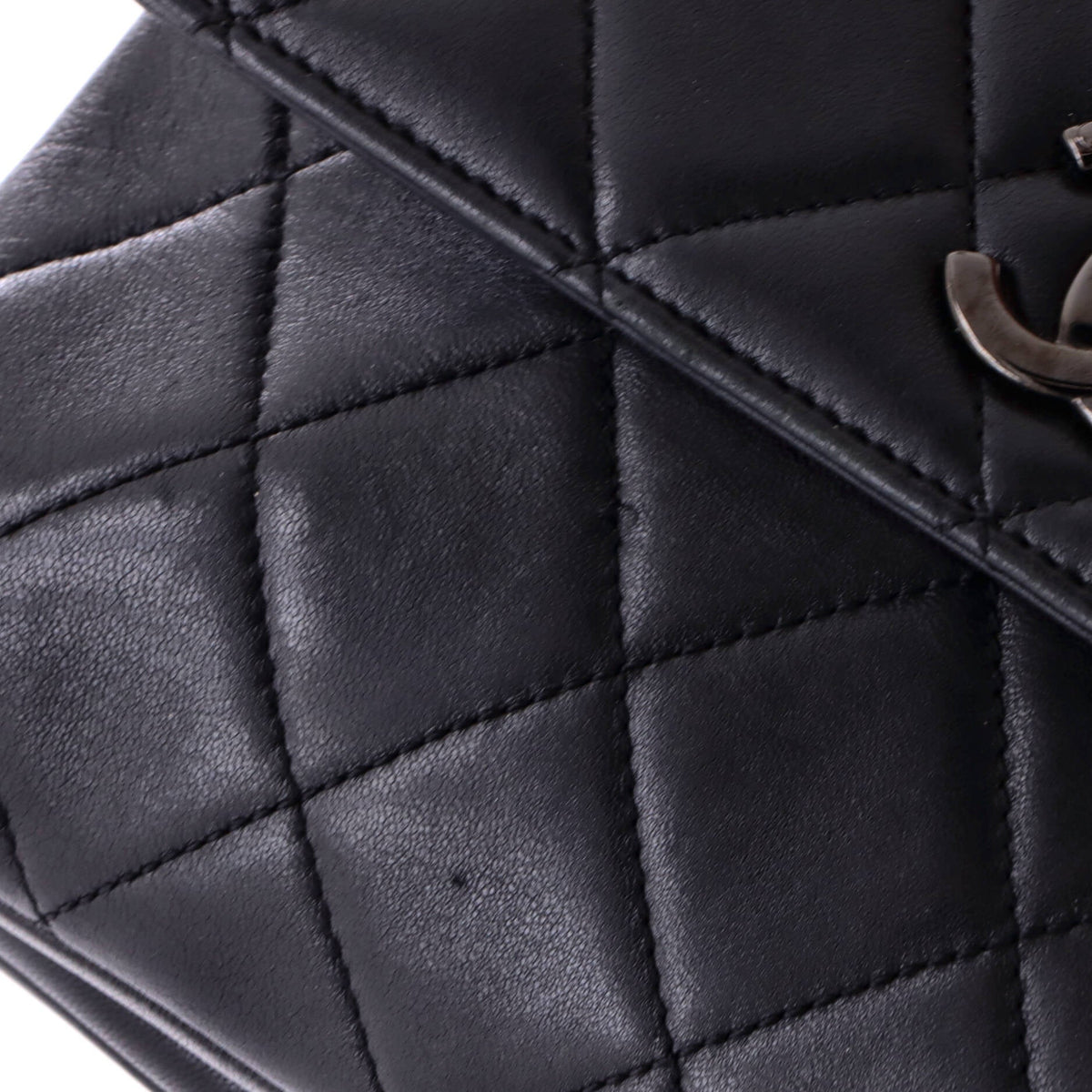So Black Trendy CC Top Handle Bag Quilted Lambskin Small