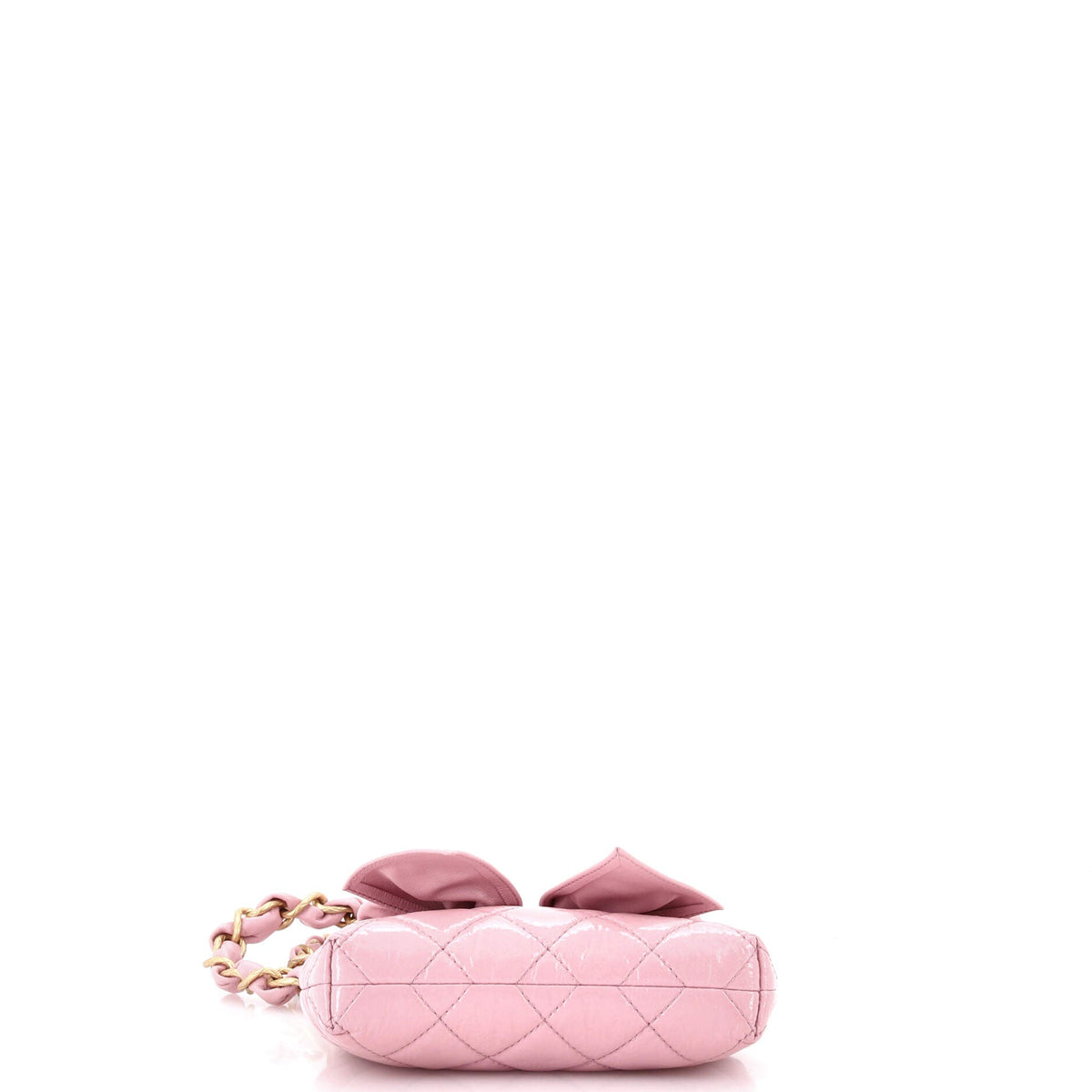 Bow Frame Clutch With Chain Quilted Patent with Lambskin Mini