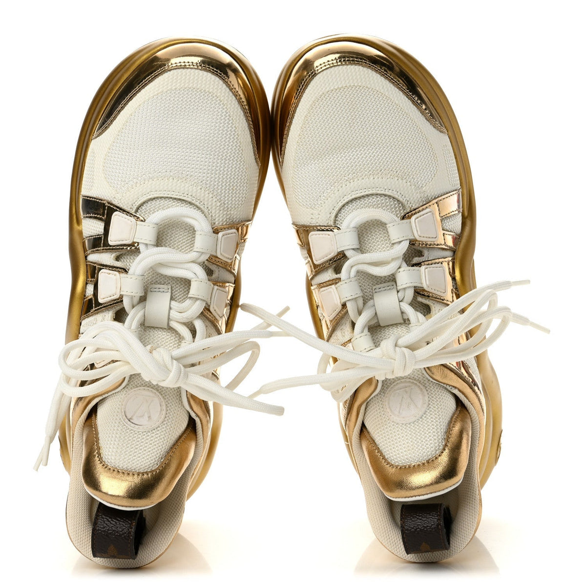 Metallic Calfskin Technical Nylon LV Archlight Sneakers 38 White Gold