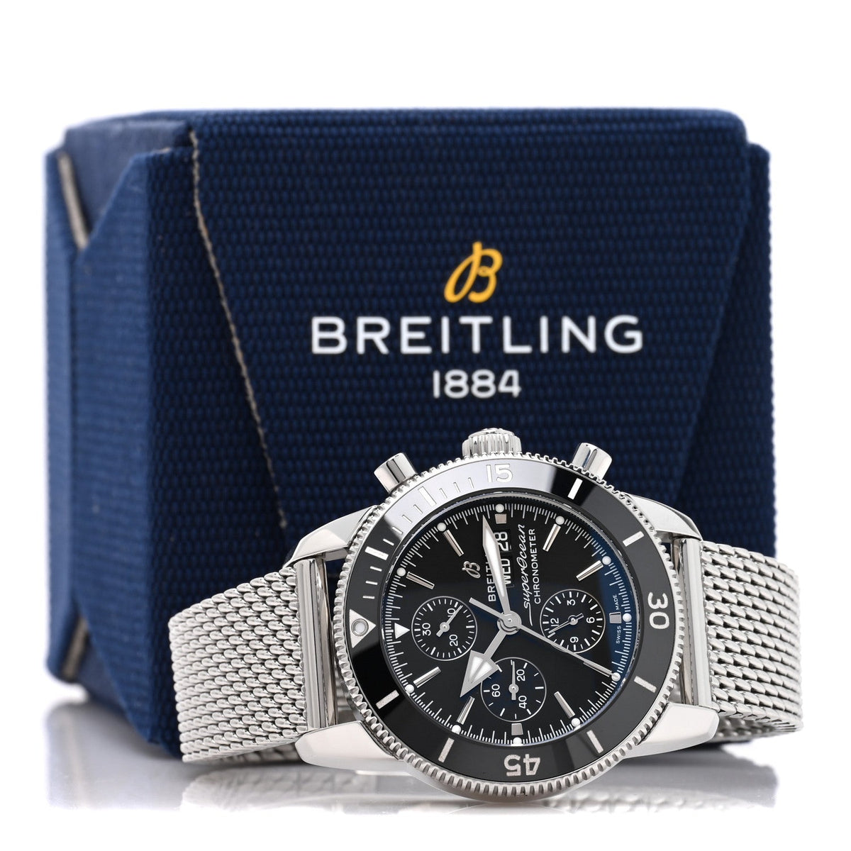 Stainless Steel 44mm Superocean Heritage Chronograph Automatic Watch Black A13313