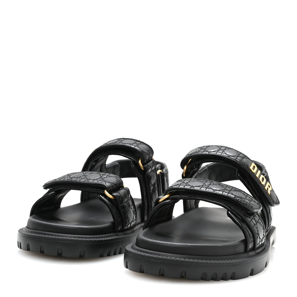 Calfskin Cannage Dioract 10mm Sandals 36 Black