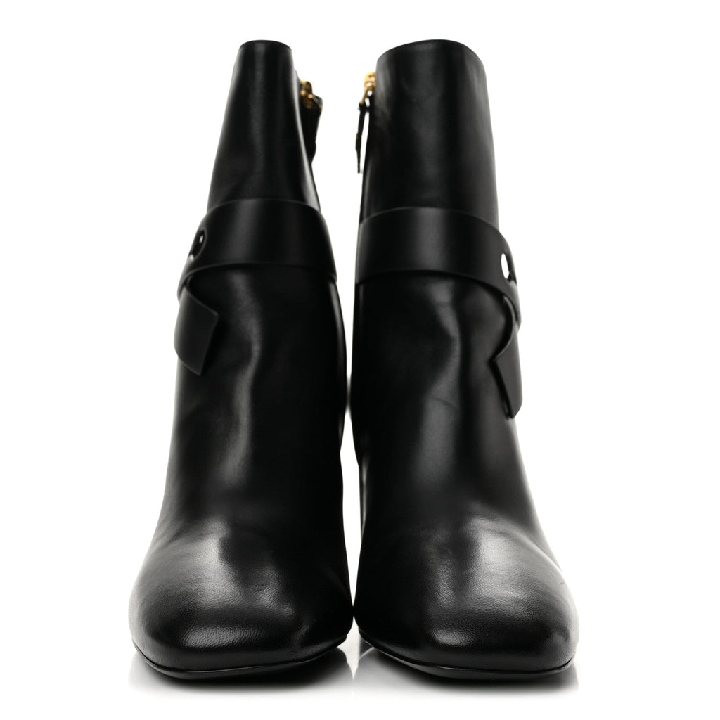 Calfskin Belted Silhouette Ankle Boots 39 Black