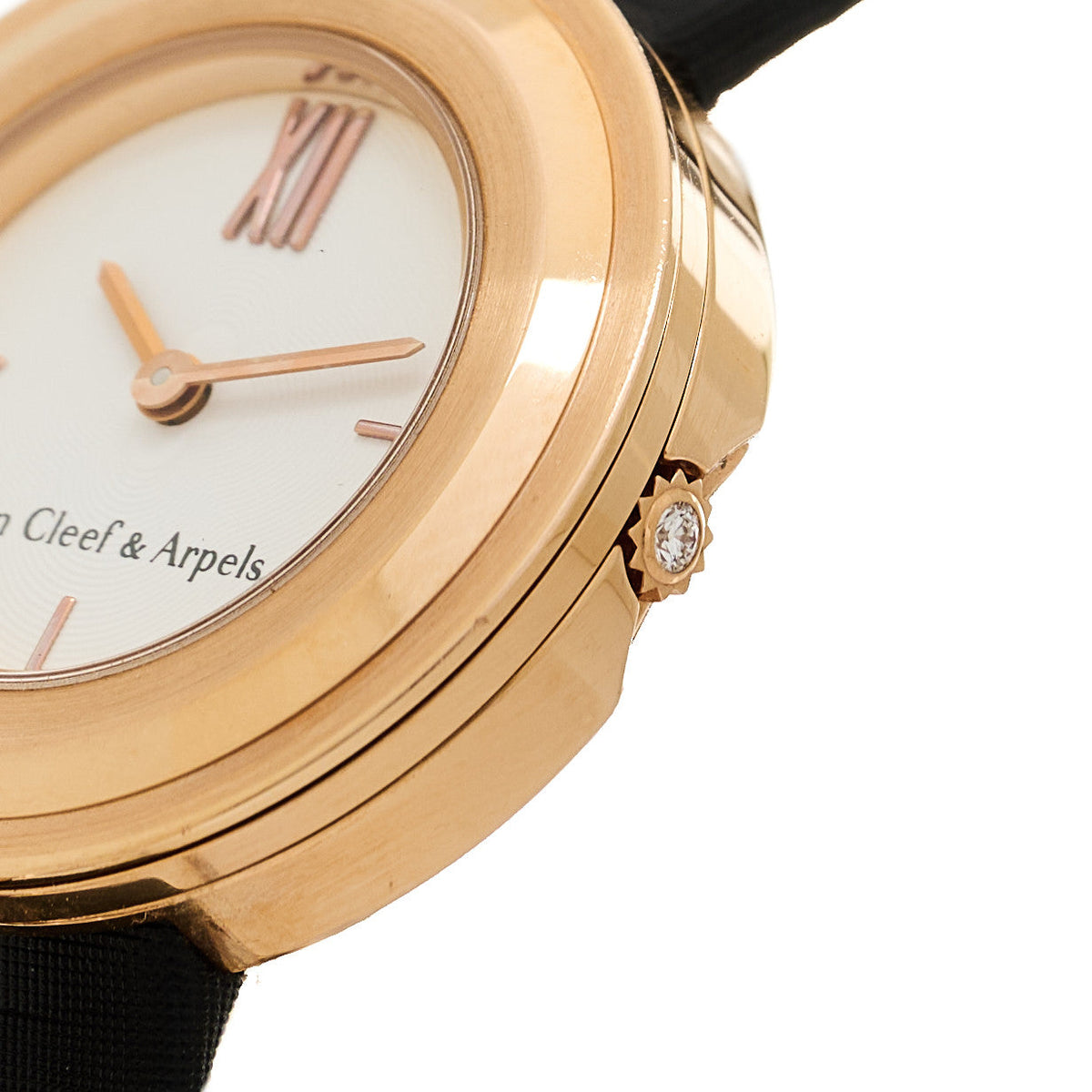 18K Rose Gold Satin 25mm Charms Quartz Watch Black