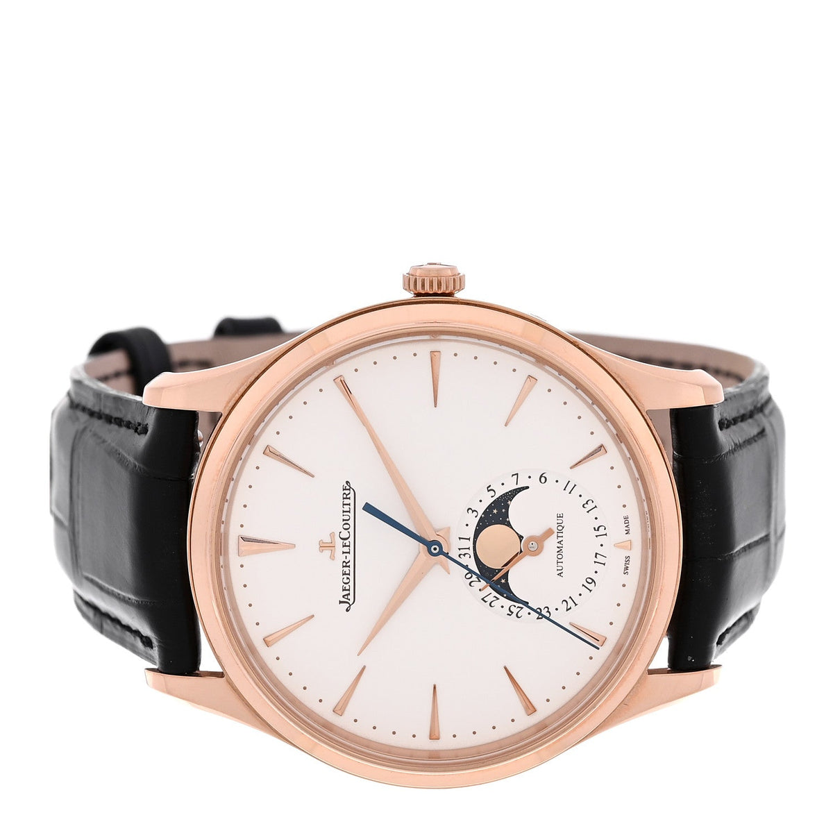 18K Rose Gold Alligator 39mm Master Ultra Thin Moon Automatic Watch Q1362511