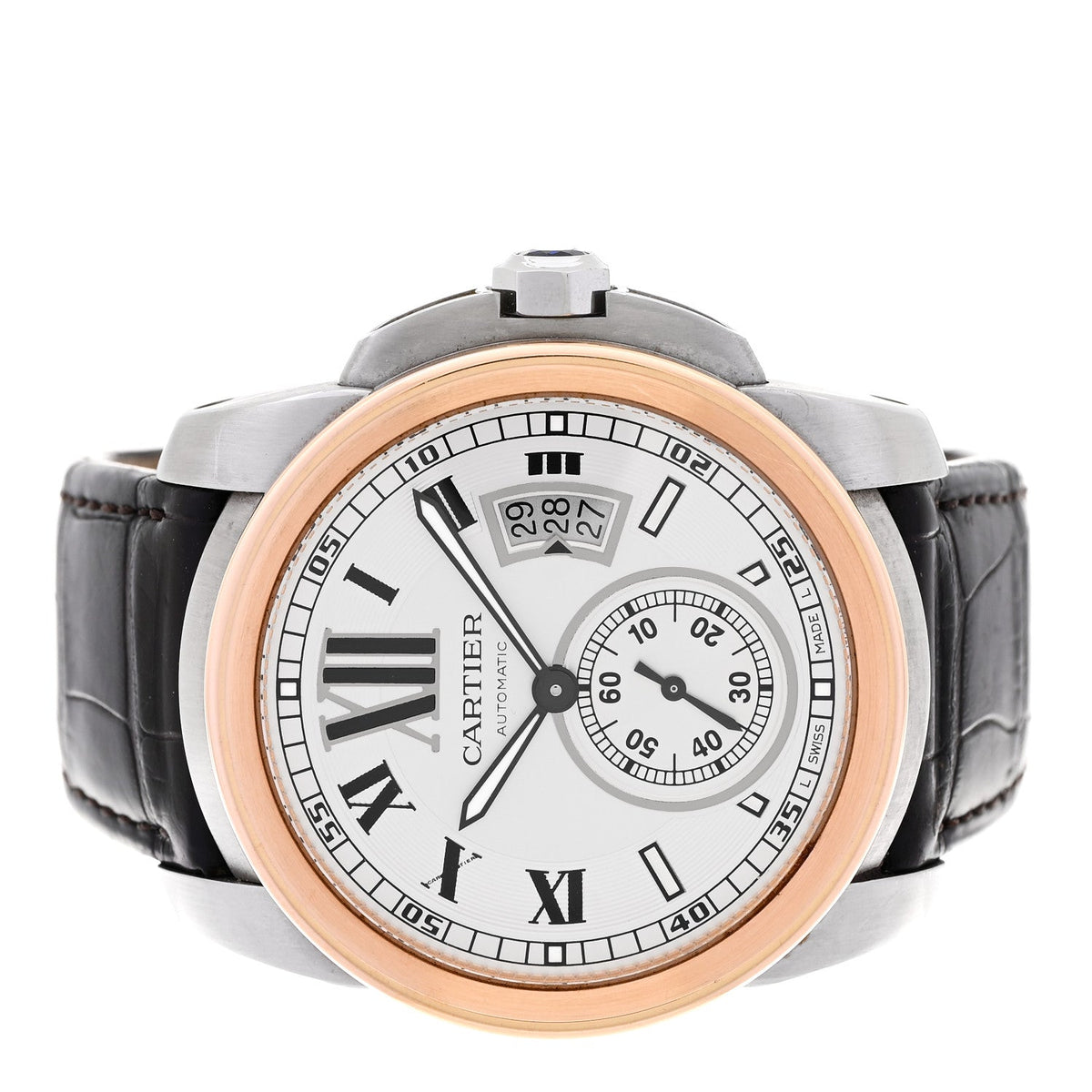Stainless Steel 18K Pink Gold Alligator 42mm Calibre de Cartier Automatic Watch