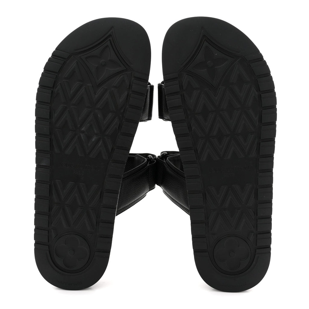 Grained Calfskin Sunset Comfort Flat Sandals 41 Black