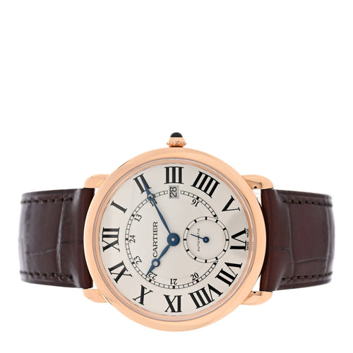 18K Pink Gold Alligator 40mm Ronde Louis Automatic Watch Brown
