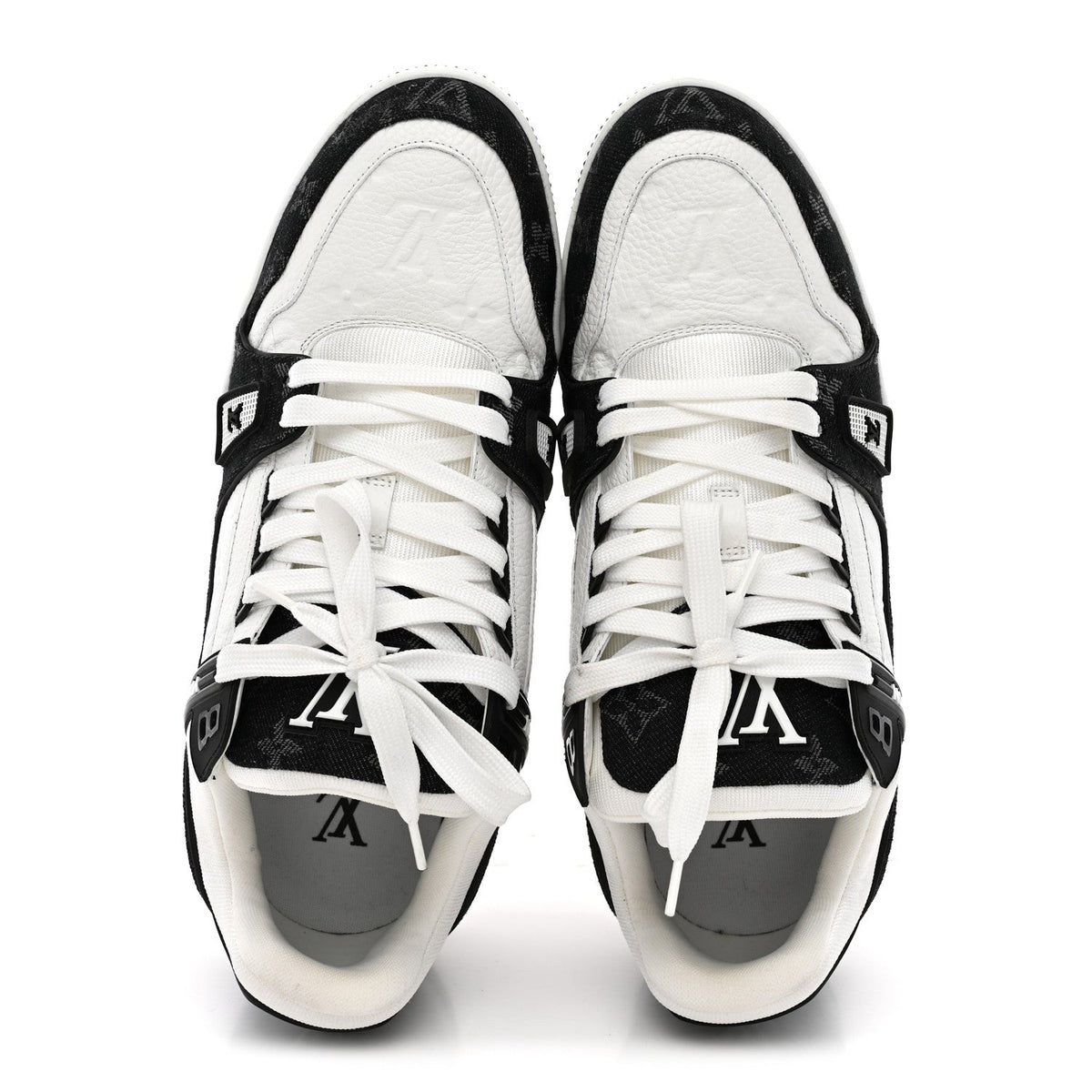 Calfskin Embossed Monogram Denim Mens LV Trainer Sneakers 10 Black
